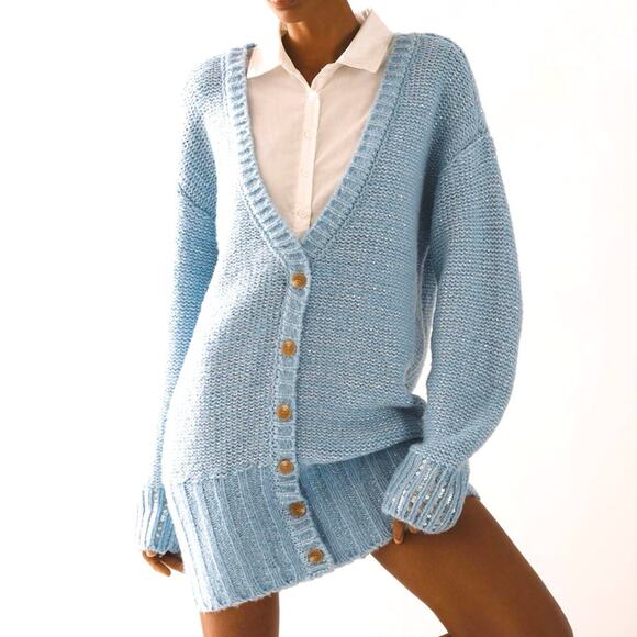 Anthropologie Dresses & Skirts - NWT $248 ANTHROPOLOGIE Maeve sweater dress powder blue silver sequins XS